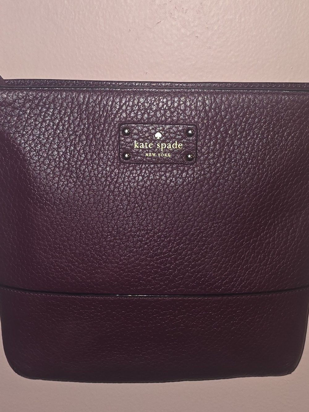 Kate Spade New York Purple Pebbled Shoulder Bag Logo Plaque Gold Hardware